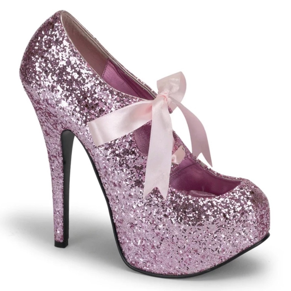 New Bordello Pink Glitter Platform Lace Up Pumps Heels Size 9